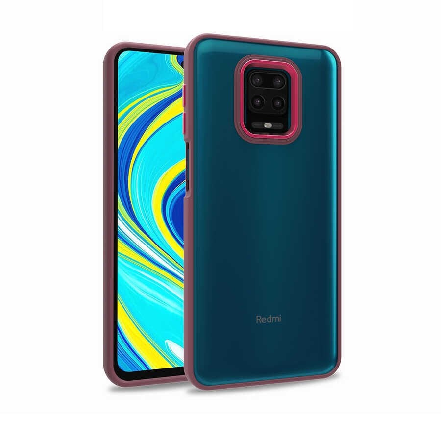 Xiaomi Redmi Note 9 Pro Kılıf Kamera Çıkıntılı Arkası Şeffaf Hassas Tuşlu Kenarlı Kapak (Flora) Kırmızı