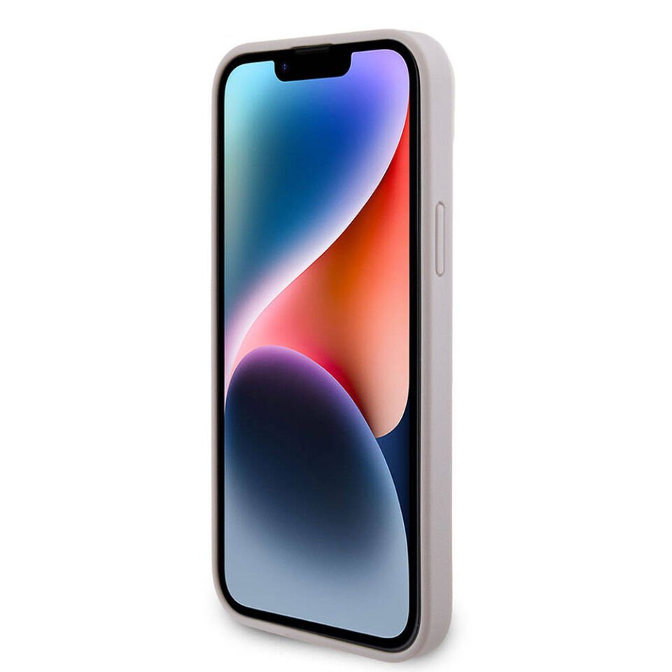 Apple iPhone 15 Plus Kılıf Guess Orjinal Lisanslı PU Deri Taşlı Üçgen Logo 4G Desenli Kapak