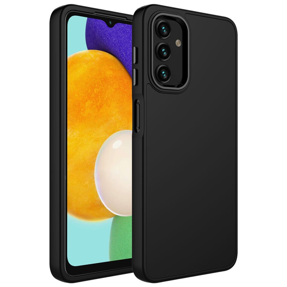 Samsung Galaxy A04S Kılıf Metal Çerçeveli Hassas Butonlu Renkli İçi Kadife Lansman Kapak (LUNA) Siyah