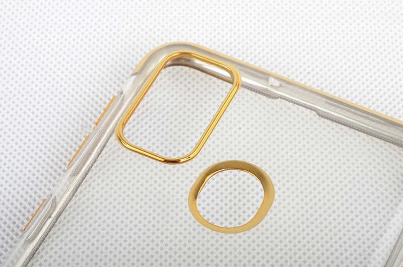 Samsung Galaxy M21 Kılıf Dört Köşe Renkli Lazer Şeffaf Silikon Kapak (GLİTTER) Gri