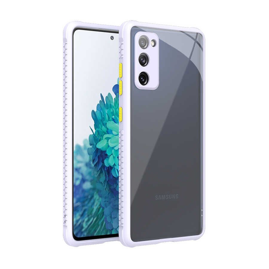 Samsung Galaxy S20 FE Kılıf Köşe Ve Kamera Korumalı Arkası Şeffaf Renkli Tuşlu Kapak (KAFF) Mor