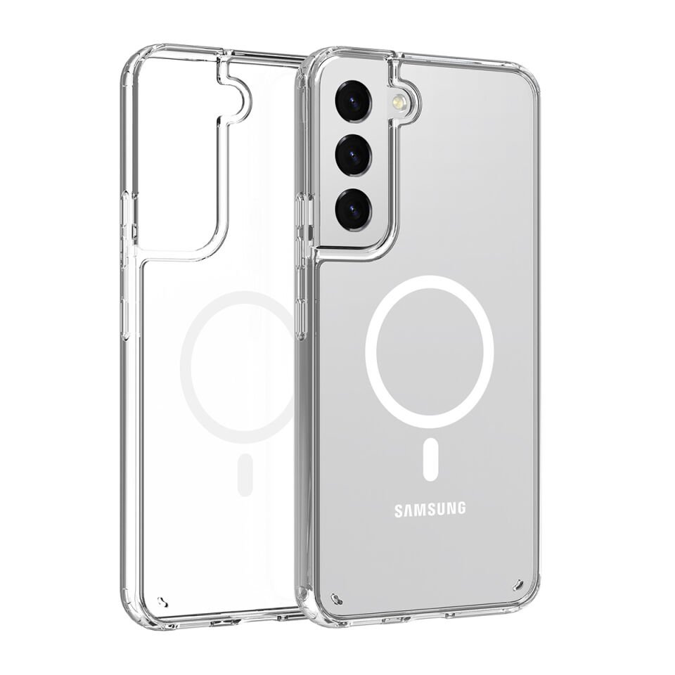 Samsung Galaxy S23 Plus Kılıf Magsafe Wireless Şarj Destekli Sert Şeffaf Darbe Emici Kapak (EMBOS) Renksiz