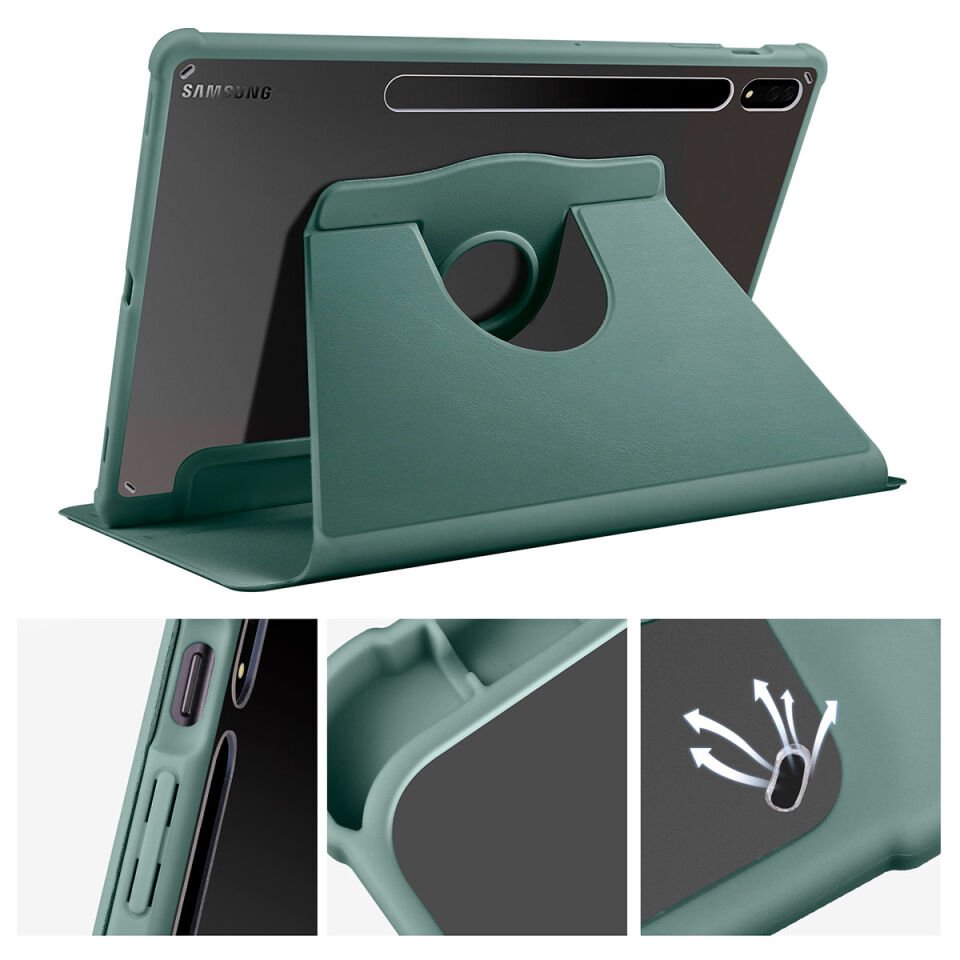 Samsung Galaxy Tab S7 Plus S8 Plus 12.4'' X800 T970 T975 T977 Kılıf Kalemlikli Standlı (TER) Gri