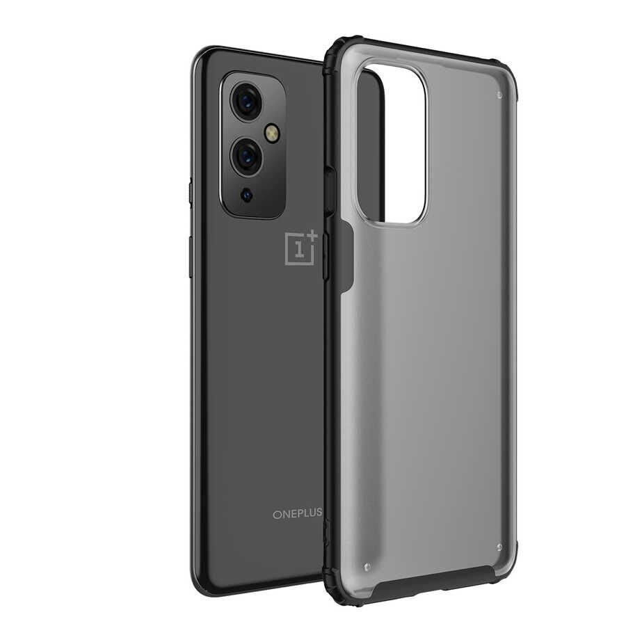 One Plus 9 Kılıf Köşe Korumalı Arkası Mat Buzlu Sert Kapak (VOLKS) Siyah
