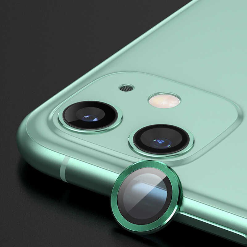 Apple iPhone 12 Mini Kamera Lens Koruyucu Kolay Takma Aparatlı (CL-02) Yeşil