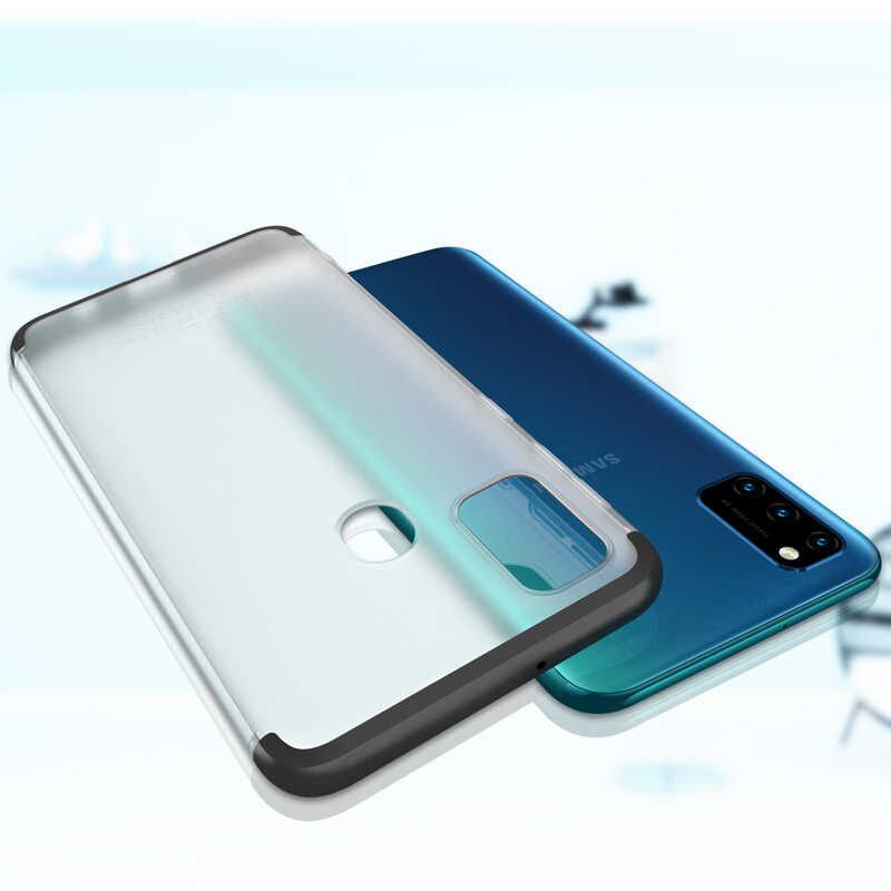 Samsung Galaxy M21 Kılıf Şeffaf Mat Görünümlü Transparan Tasarımlı Kapak (NİLİ) Siyah