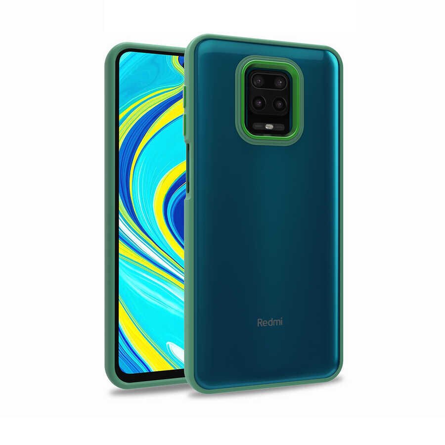 Xiaomi Redmi Note 9 Pro Kılıf Kamera Çıkıntılı Arkası Şeffaf Hassas Tuşlu Kenarlı Kapak (Flora) Yeşil