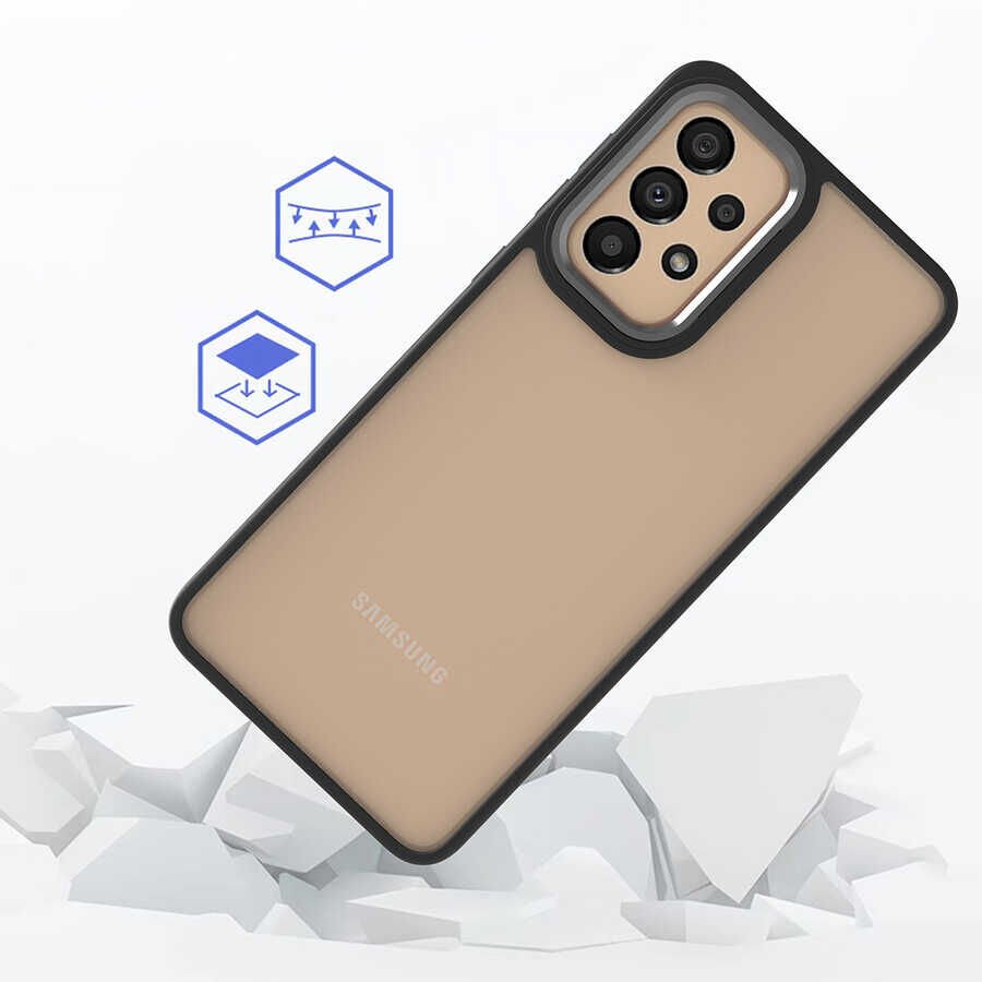 Samsung Galaxy A32 4G Kılıf Kamera Çıkıntılı Arkası Şeffaf Hassas Tuşlu Kenarlı Kapak (Flora) Siyah