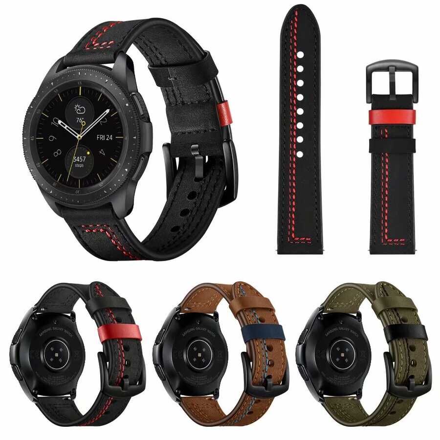 Gear S3 (22mm) Deri Kordon Metal Tokalı Tasarım (KRD-19) Yeşil