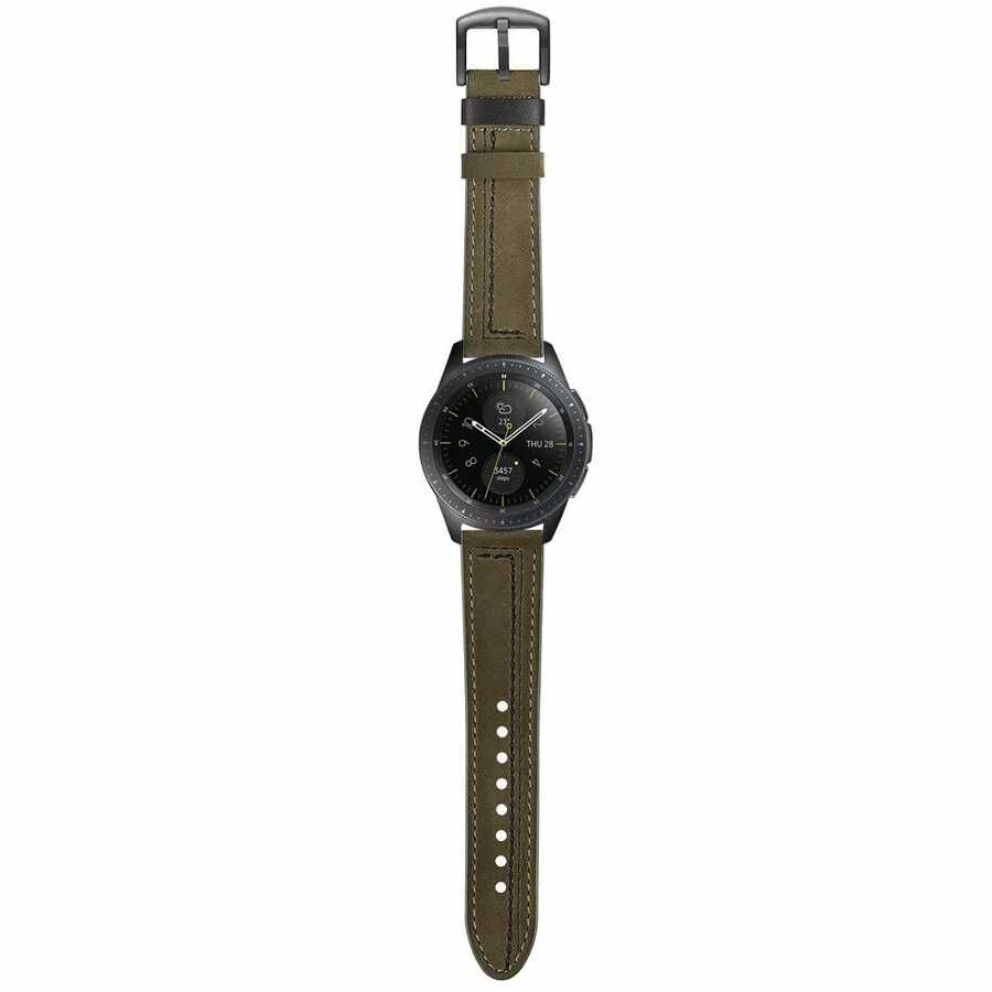 Gear S3 (22mm) Deri Kordon Metal Tokalı Tasarım (KRD-19) Yeşil