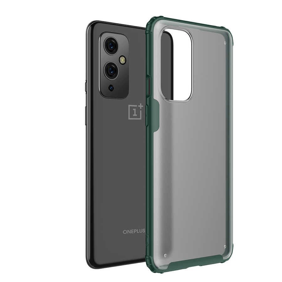 One Plus 9 Kılıf Köşe Korumalı Arkası Mat Buzlu Sert Kapak (VOLKS) Koyu Yeşil