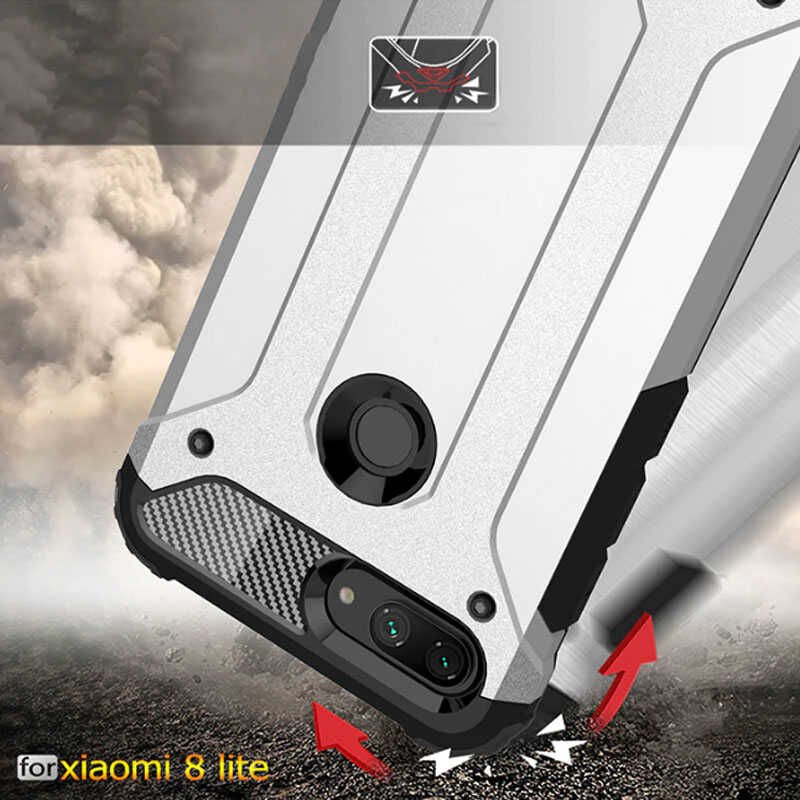 Xiaomi Mi 8 Lite Kılıf Armor Köşe Korumalı Çift Katman Tank Zırh Kapak (CRASH) Gri