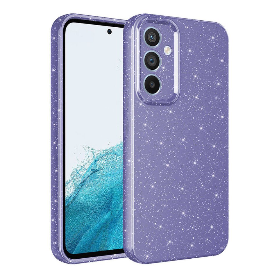 Samsung Galaxy A05S Kılıf Kamera Korumalı Simli Renkli Parlak Silikon Kapak (Koton) Mor