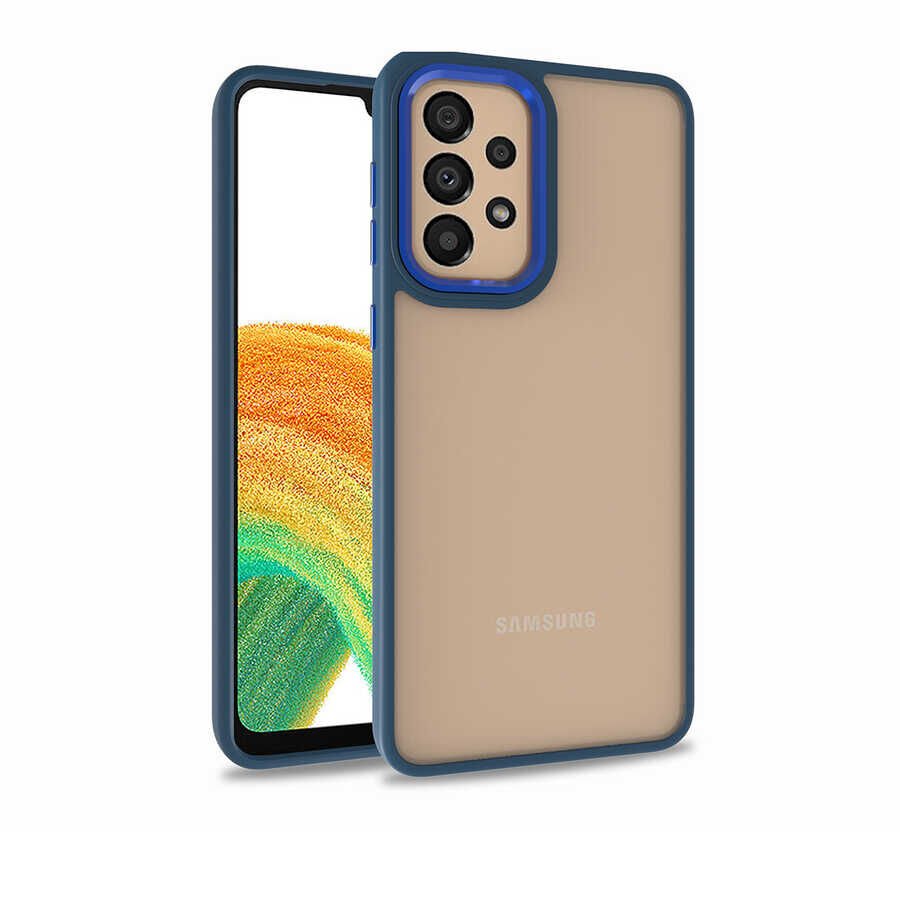 Samsung Galaxy A32 4G Kılıf Kamera Çıkıntılı Arkası Şeffaf Hassas Tuşlu Kenarlı Kapak (Flora) Mavi