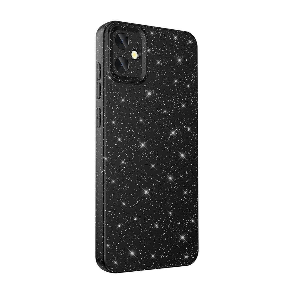 Samsung Galaxy A05 Kılıf Kamera Korumalı Simli Renkli Parlak Silikon Kapak (Koton) Siyah
