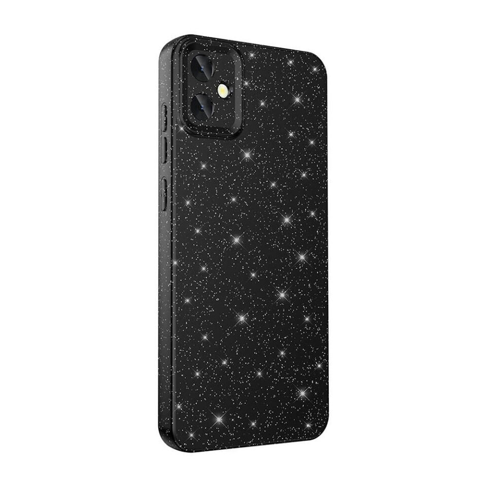 Samsung Galaxy A05 Kılıf Kamera Korumalı Simli Renkli Parlak Silikon Kapak (Koton) Siyah