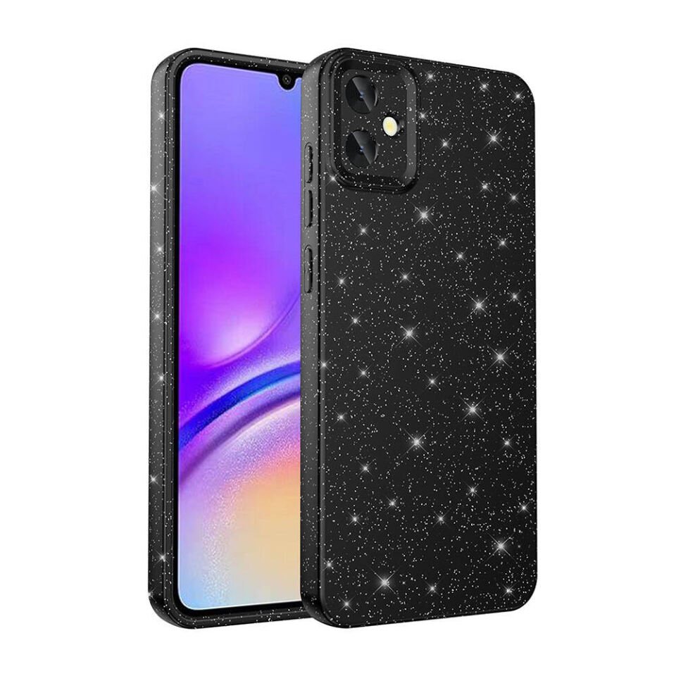 Samsung Galaxy A05 Kılıf Kamera Korumalı Simli Renkli Parlak Silikon Kapak (Koton) Siyah