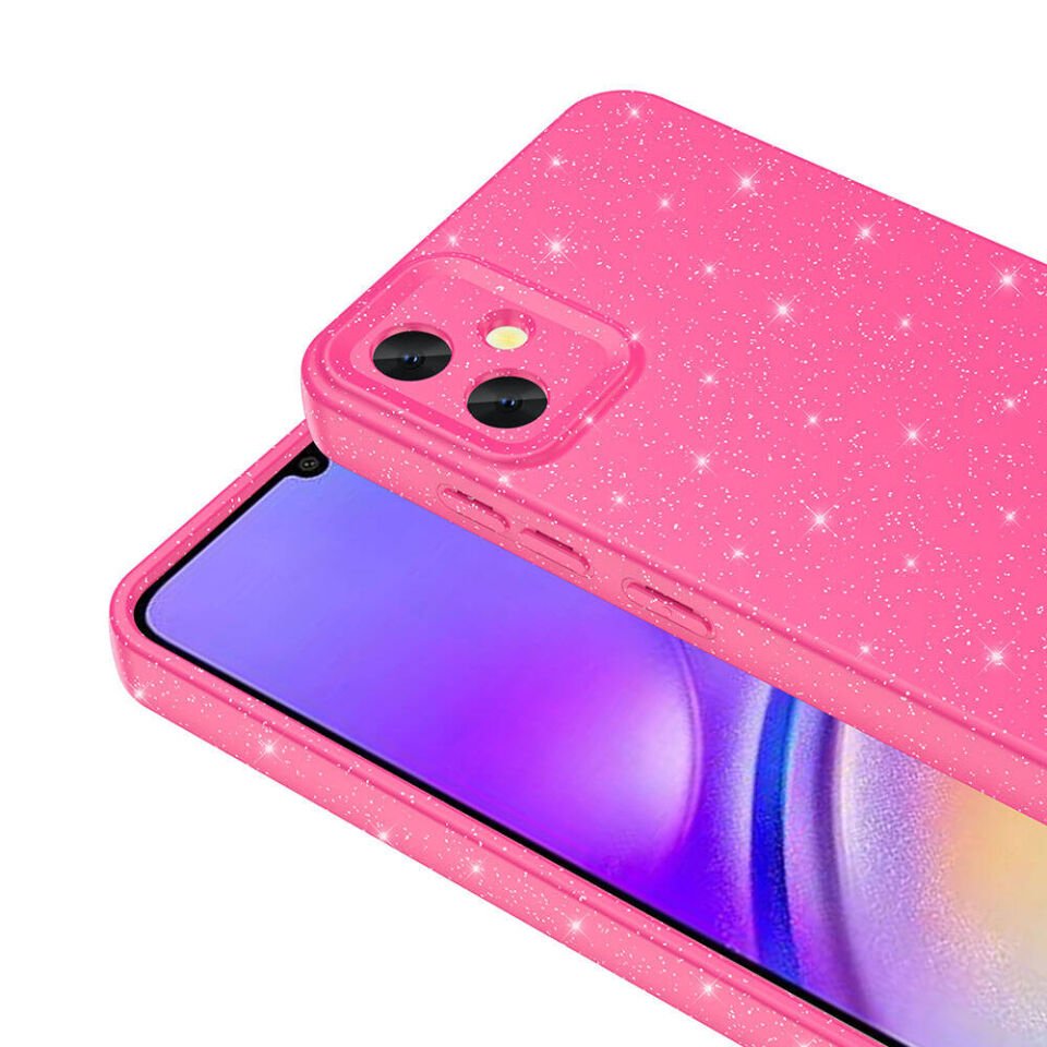 Samsung Galaxy A05 Kılıf Kamera Korumalı Simli Renkli Parlak Silikon Kapak (Koton) Siyah
