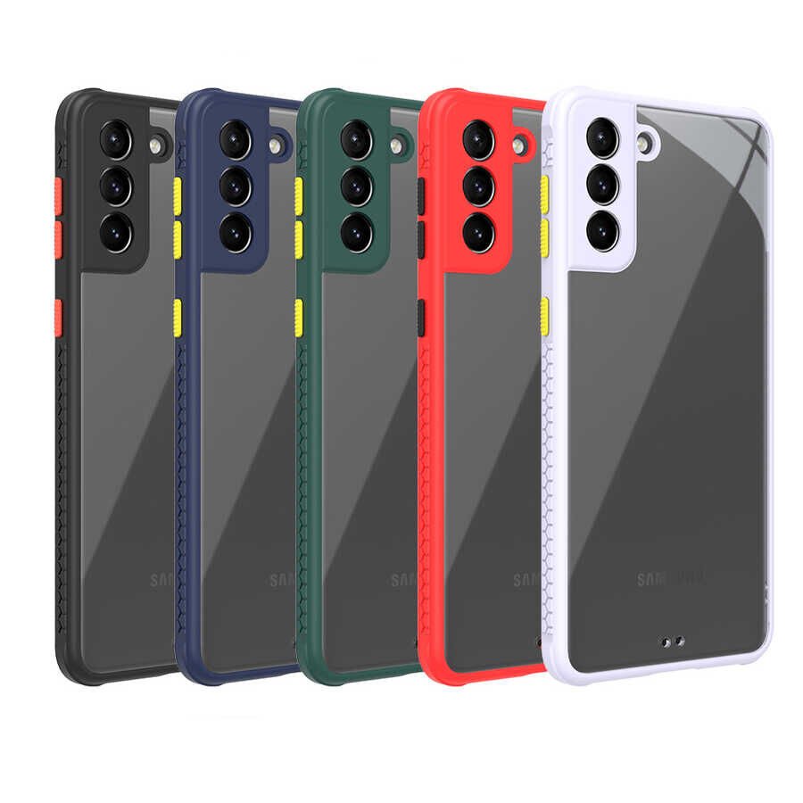 Samsung Galaxy S21 Plus Kılıf Köşe Ve Kamera Korumalı Arkası Şeffaf Renkli Tuşlu Kapak (KAFF) Siyah