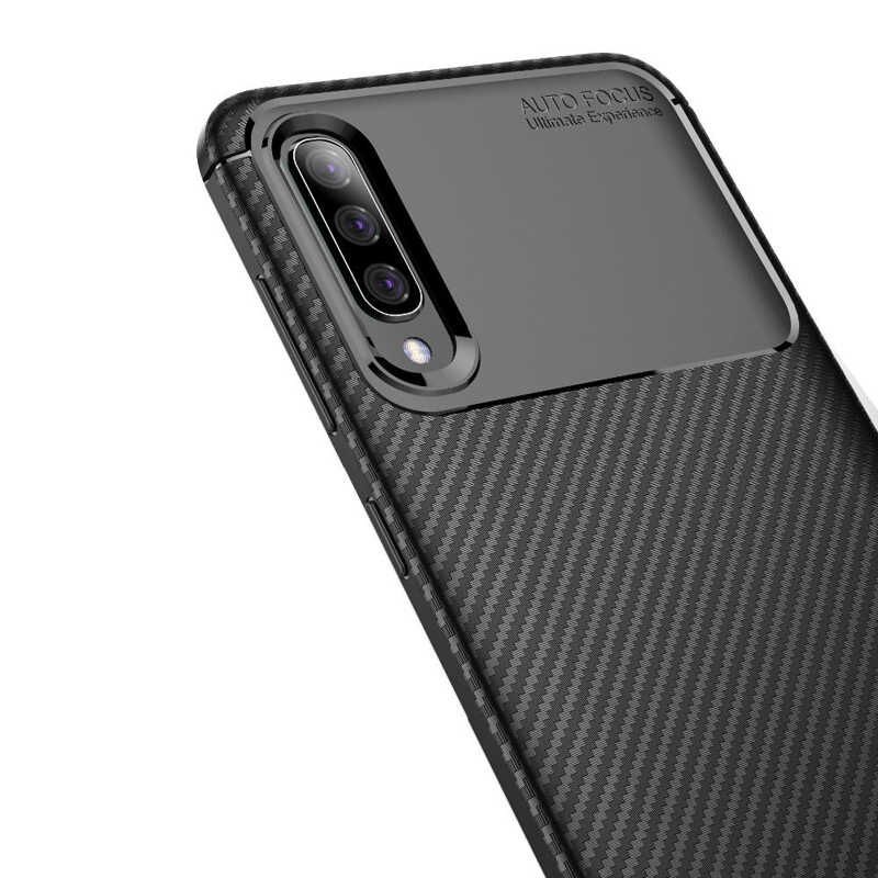 Samsung Galaxy A50 Kılıf Kamera Çıkıntılı Karbon Fiber Dokulu Renk Atmaz Kapak (NEGRO) Kahverengi