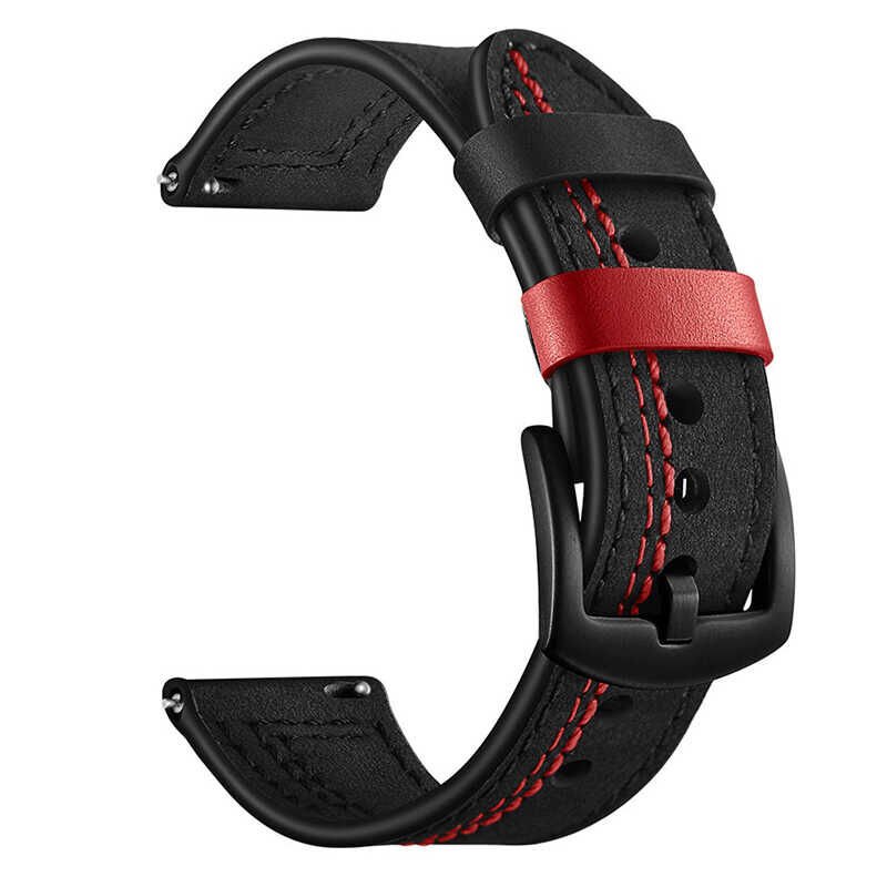 Samsung Galaxy Watch 42mm (20mm) Deri Kordon Metal Tokalı Tasarım (KRD-19) Kahverengi