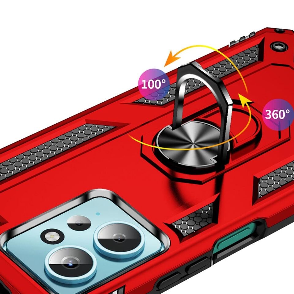 Xiaomi Redmi Note 12 4G Kılıf Tank Zırh Yüzüklü Mıknatıslı Standlı Kapak (VEGA) Kırmızı