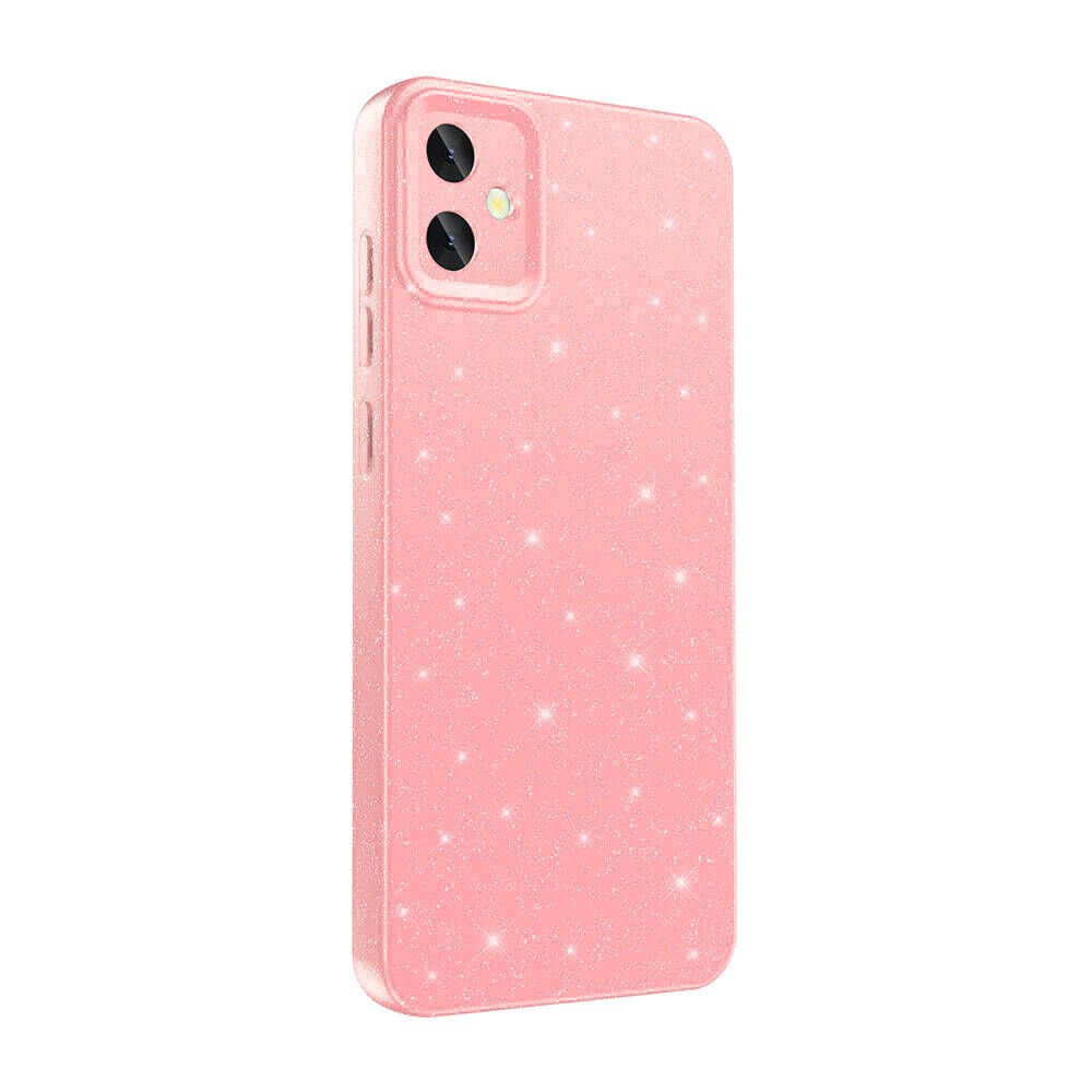 Samsung Galaxy A05 Kılıf Kamera Korumalı Simli Renkli Parlak Silikon Kapak (Koton) Pembe