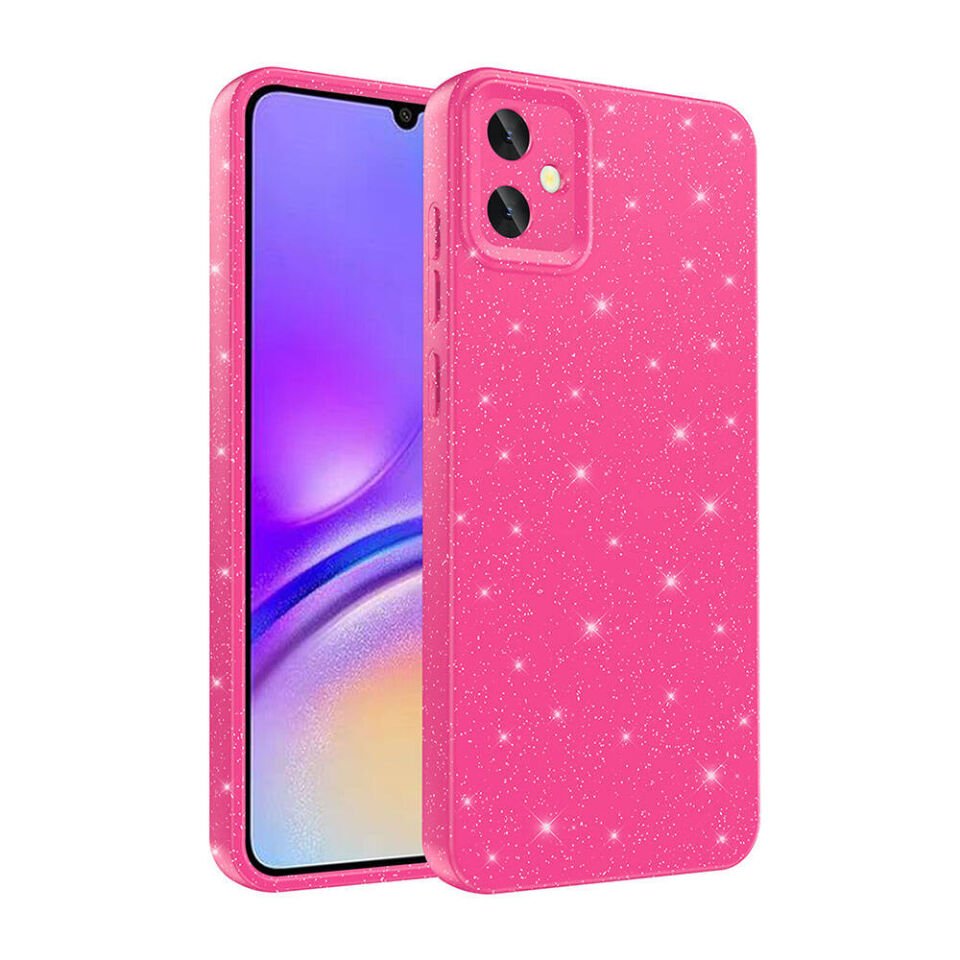 Samsung Galaxy A05 Kılıf Kamera Korumalı Simli Renkli Parlak Silikon Kapak (Koton) Pembe Koyu