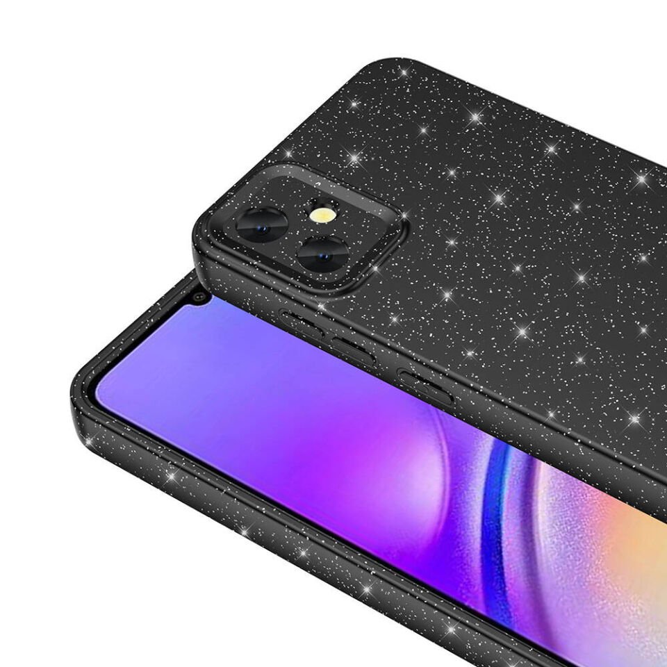Samsung Galaxy A05 Kılıf Kamera Korumalı Simli Renkli Parlak Silikon Kapak (Koton) Pembe Koyu