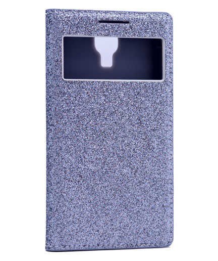Samsung Galaxy S4 İ9500 Kapaklı Kılıf Simli Mıknatıslı Kapak (DOLCE-SİM) Koyu Gri