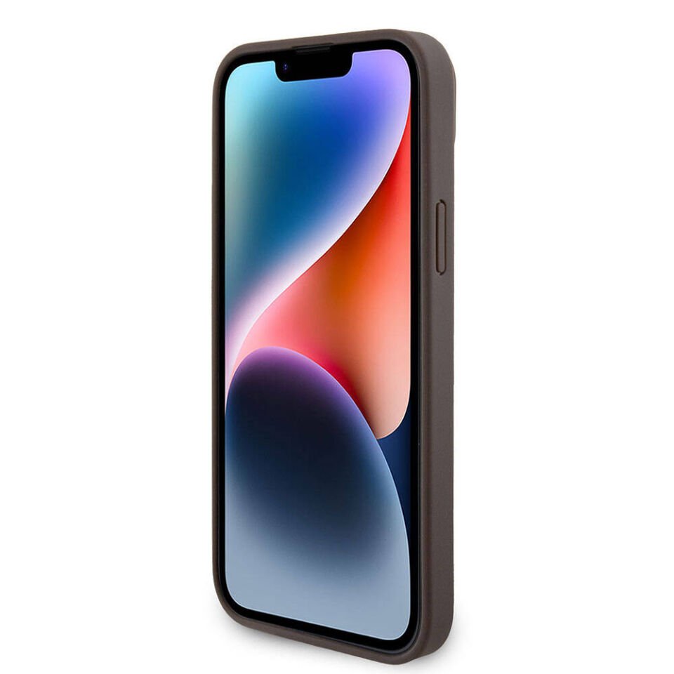 Apple iPhone 15 Plus Kılıf Guess Orjinal Lisanslı PU Deri Askılı Taşlı Üçgen Logo 4G Desenli Strass Crossbody Kapak