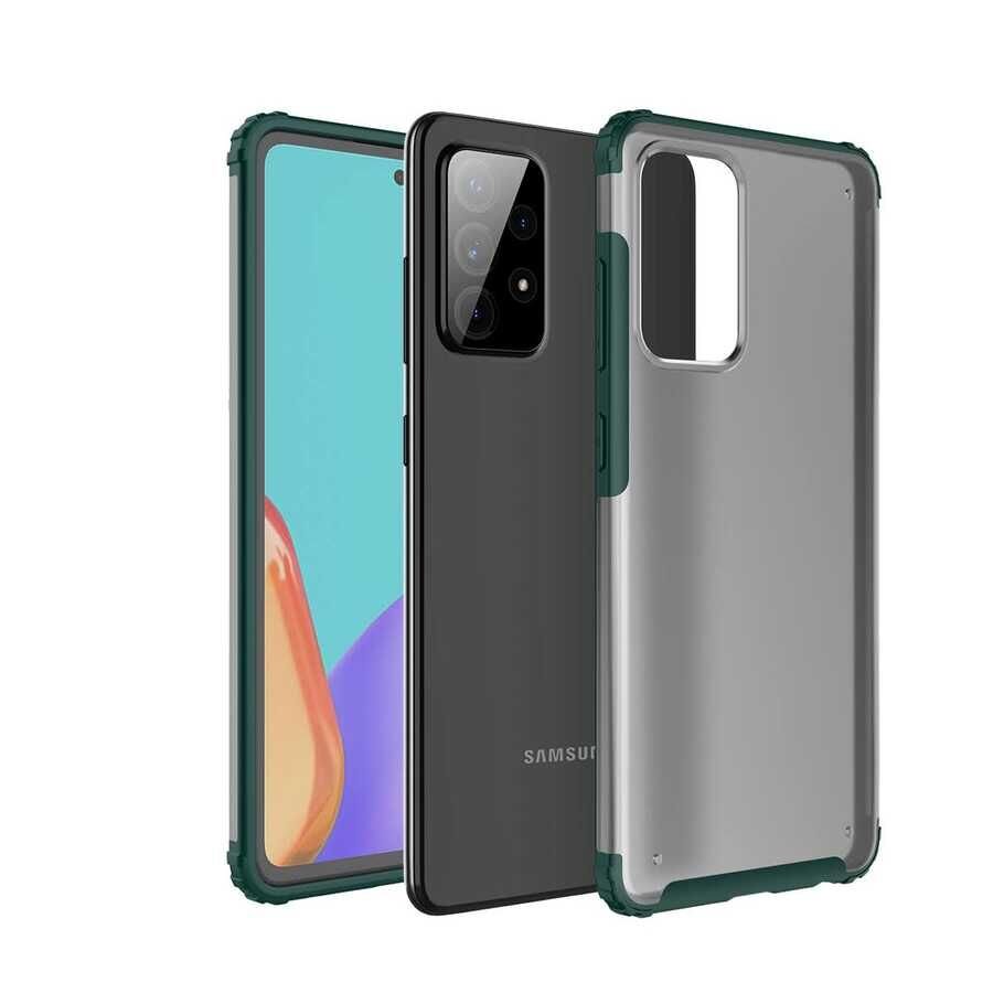 Samsung Galaxy A52 Kılıf Köşe Korumalı Arkası Mat Buzlu Sert Kapak (VOLKS) Koyu Yeşil