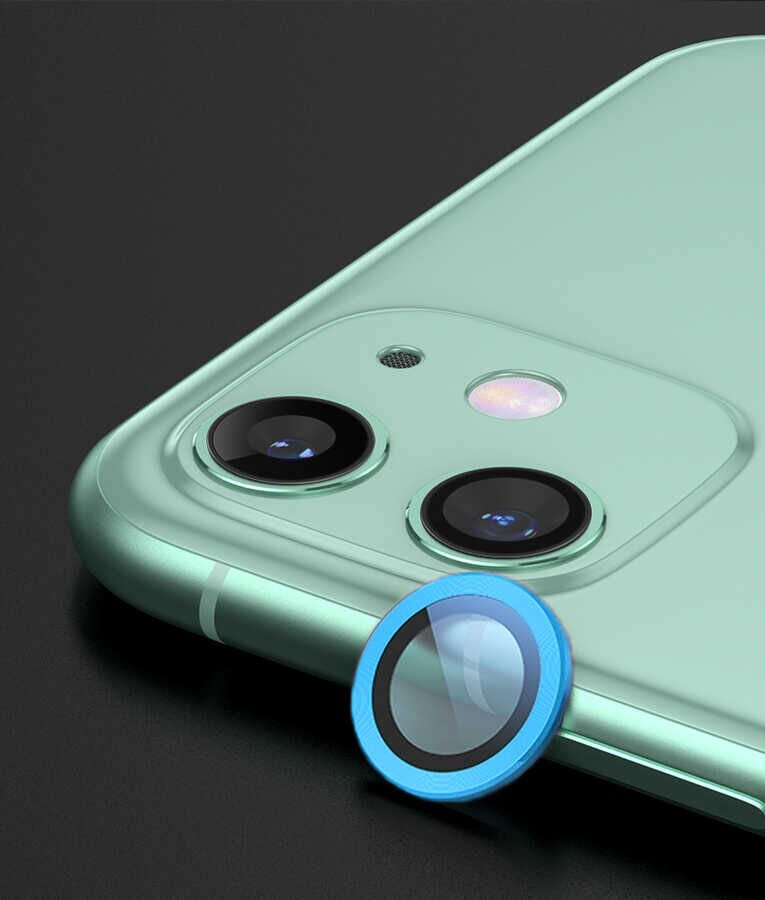 Apple iPhone 12 Kamera Lens Koruyucu Kolay Takma Aparatlı (CL-02) Mavi