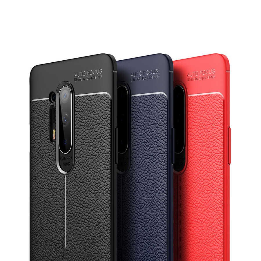 One Plus 8 Pro Kılıf Deri Görünümlü Renk Atmayan Dayanaklı Silikon Kapak (NİSS) Lacivert