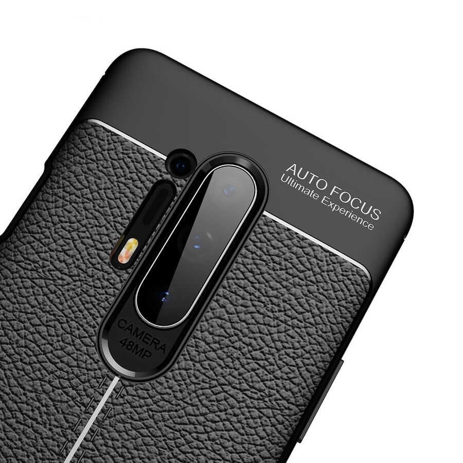One Plus 8 Pro Kılıf Deri Görünümlü Renk Atmayan Dayanaklı Silikon Kapak (NİSS) Lacivert