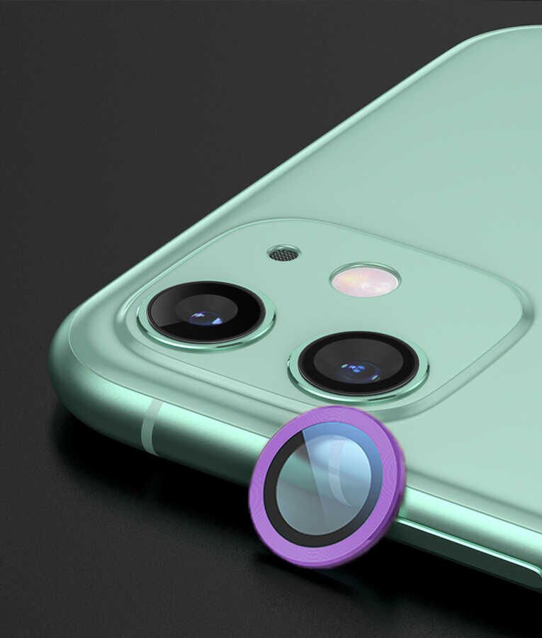 Apple iPhone 12 Kamera Lens Koruyucu Kolay Takma Aparatlı (CL-02) Mor