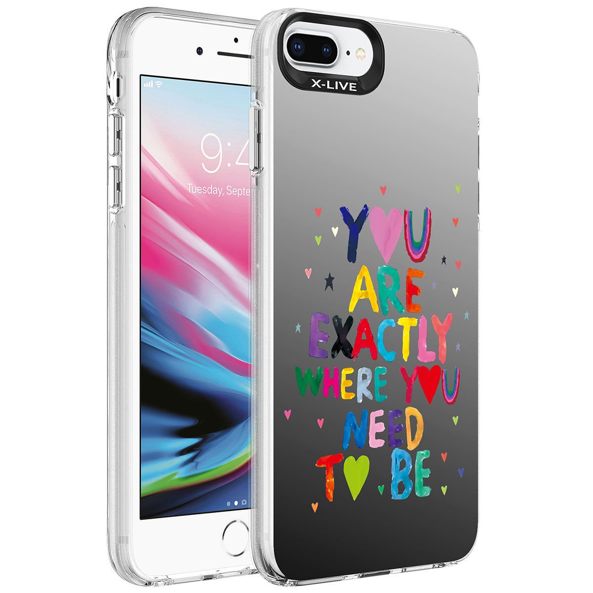 Apple iPhone 8 Plus Kılıf Desenli HEPTEKİLETİŞİM Silver Sert Kapak