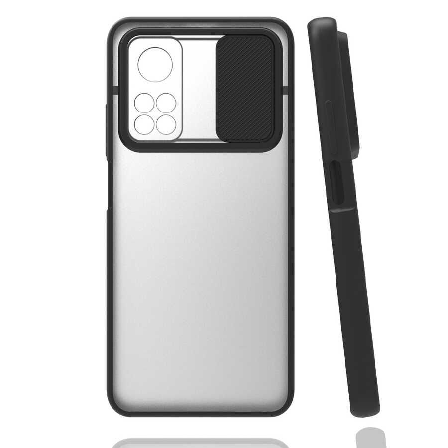 Xiaomi Mi 10T Pro 5G Kılıf Slayt Sürgülü Kamera Korumalı Renkli Silikon Kapak Siyah