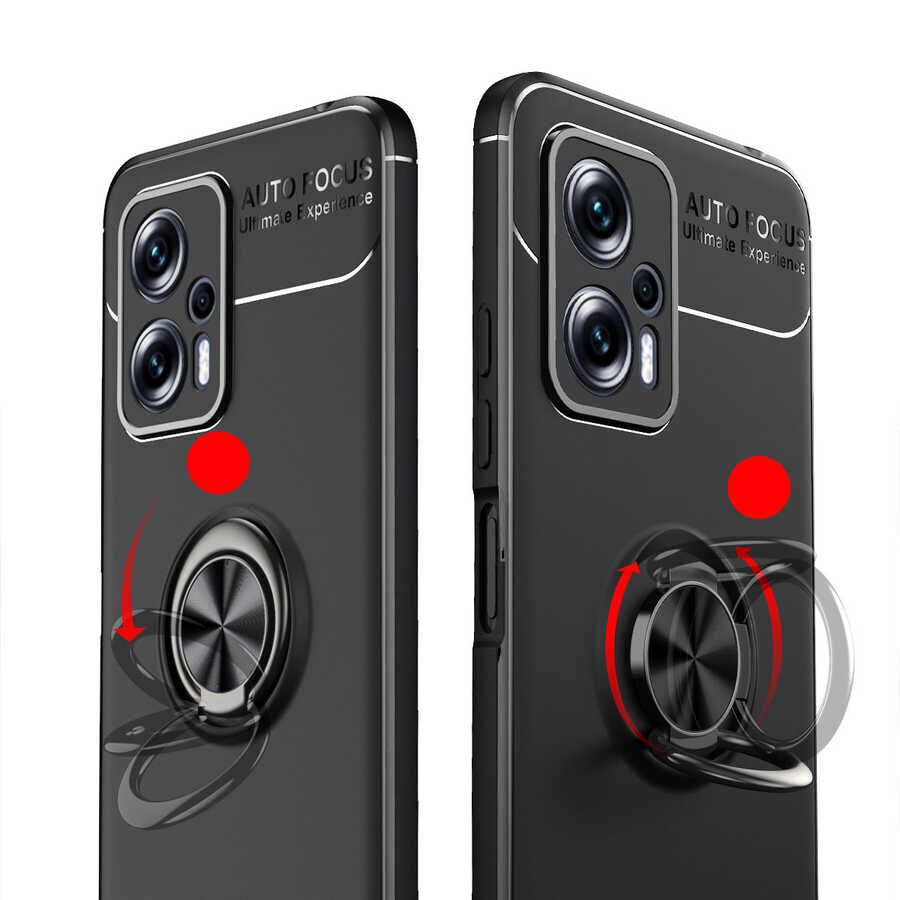 Xiaomi Redmi Note 12 5G Kılıf Kamera Çıkıntılı Renkli Yüzüklü Standlı Mıknatıslı Kapak (RAVEL) Siyah