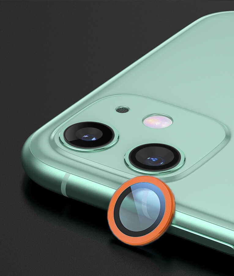 Apple iPhone 12 Kamera Lens Koruyucu Kolay Takma Aparatlı (CL-02) Turuncu