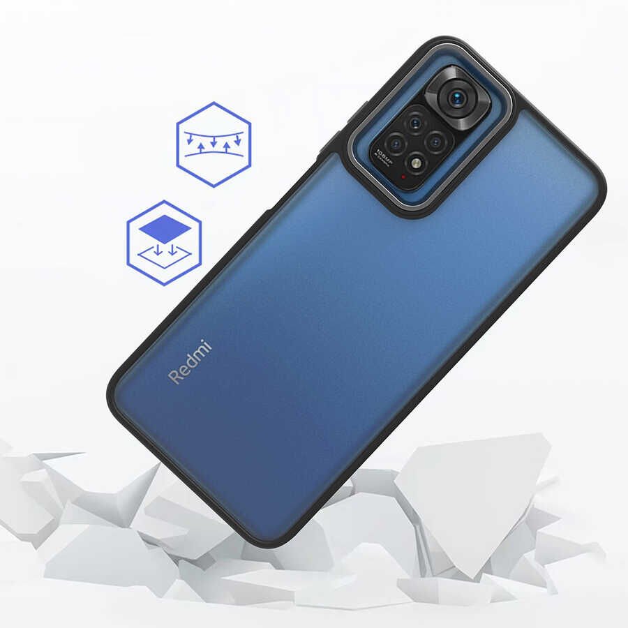 Xiaomi Redmi Note 11S Global Kılıf Kamera Çıkıntılı Arkası Şeffaf Hassas Tuşlu Kenarlı Kapak (Flora) Kırmızı