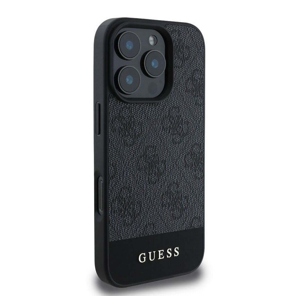 Apple iPhone 16 Pro Max Kılıf Guess Orjinal Lisanslı PU Deri Şerit Logo Dizaynlı Kapak