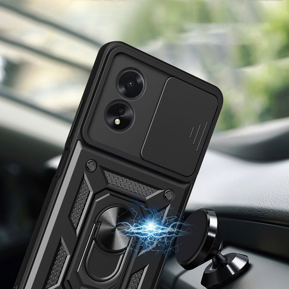 Oppo A38 Kılıf Magnetik Standlı Kamera Korumalı HEPTEKİLETİŞİM Sürgülü Vega Kapak