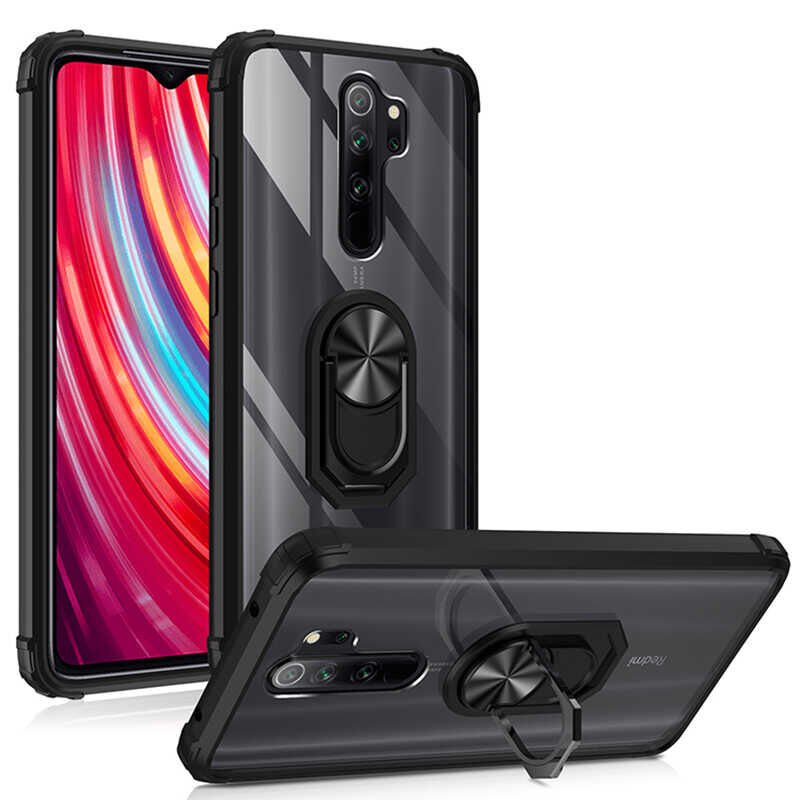 Xiaomi Redmi Note 8 Pro Kılıf Arkası Şeffaf Kenarları Renkli Yüzüklü Tank Kapak (MOLA) Siyah