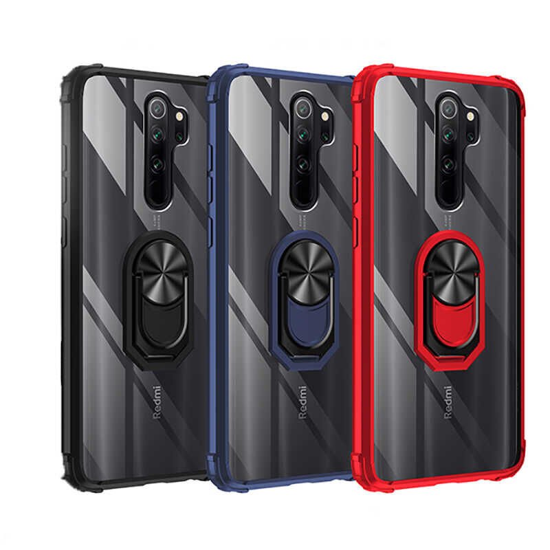 Xiaomi Redmi Note 8 Pro Kılıf Arkası Şeffaf Kenarları Renkli Yüzüklü Tank Kapak (MOLA) Siyah