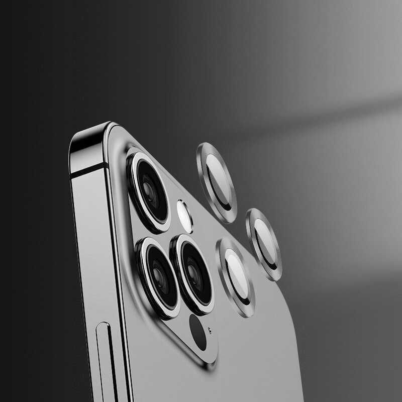 Apple iPhone 15 Pro Max Kamera Lens Koruyucu Renkli Tasarım Kolay Takma Aparatlı (CL-07) Gümüş