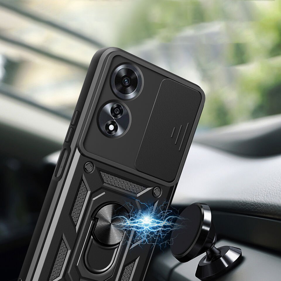 Oppo A60 Kılıf Magnetik Standlı Kamera Korumalı HEPTEKİLETİŞİM Sürgülü Vega Kapak