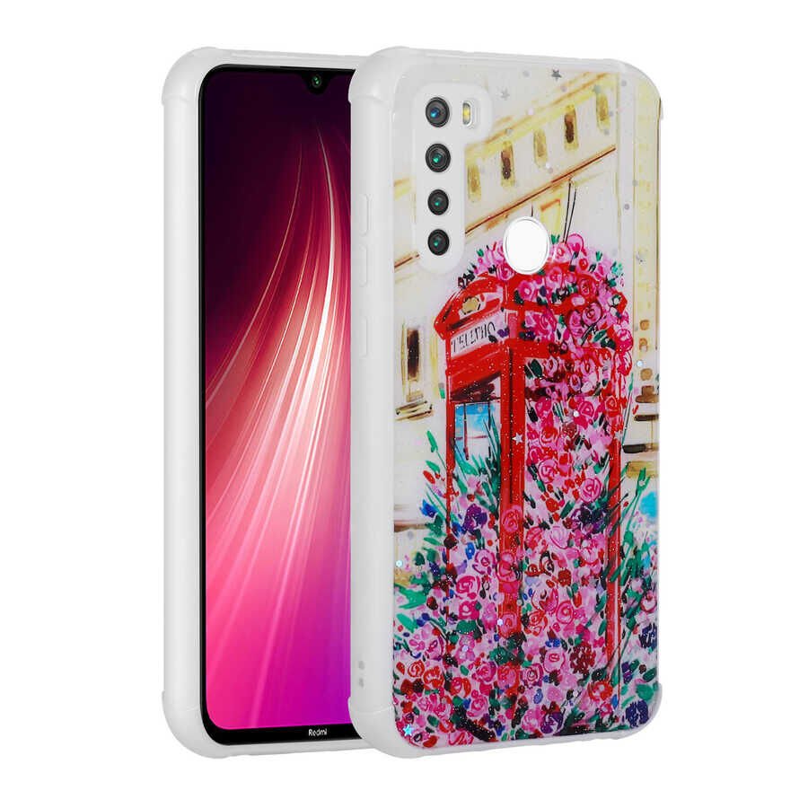 Xiaomi Redmi Note 8 Kılıf Simli Desenli Köşe Kamera Korumalı Darbe Emici Silikon Kapak (Popy) Dallar