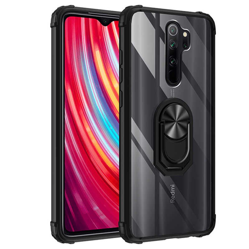 Xiaomi Redmi Note 8 Pro Kılıf Arkası Şeffaf Kenarları Renkli Yüzüklü Tank Kapak (MOLA) Kırmızı