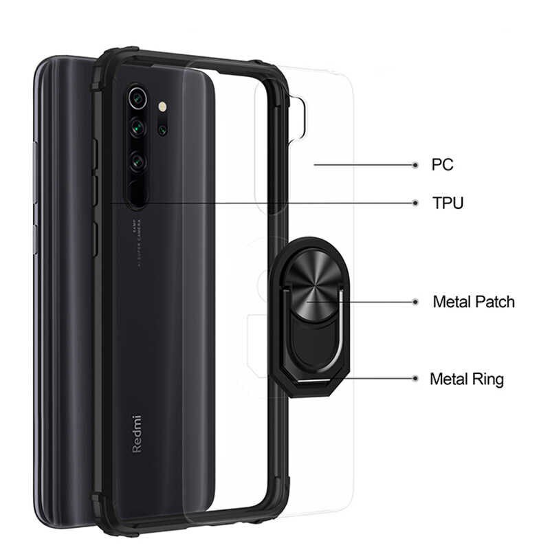 Xiaomi Redmi Note 8 Pro Kılıf Arkası Şeffaf Kenarları Renkli Yüzüklü Tank Kapak (MOLA) Kırmızı